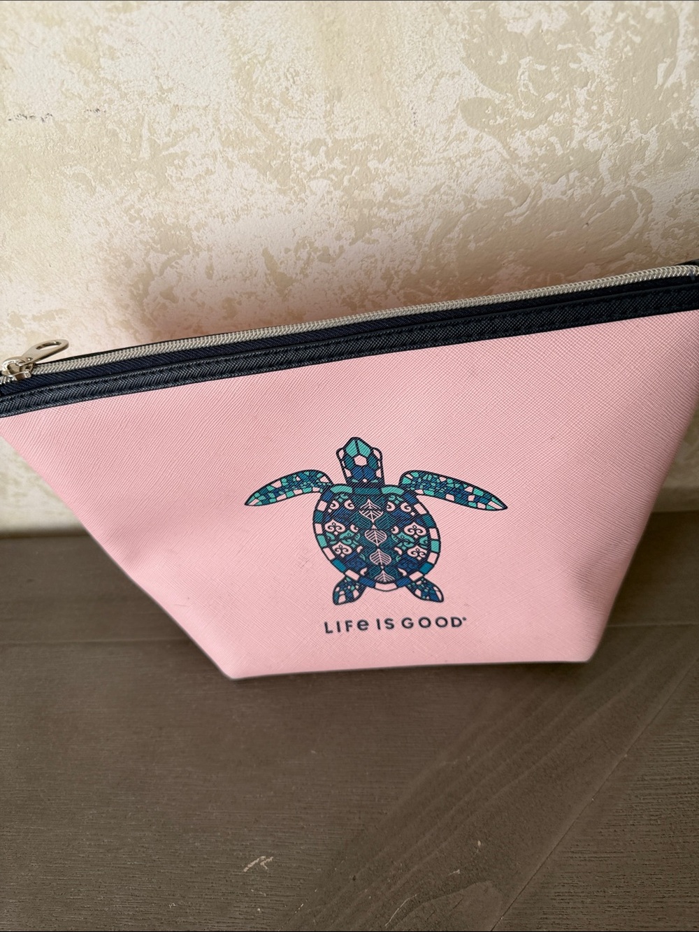 Life Is Good Pink Turtle Makeup Bag